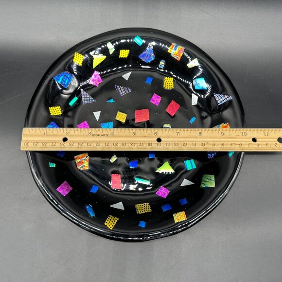 Fused Glass Plate Abstract Mosaic Black Rainbow Handmade Art Decor Dichroic Tray - Picture 7 of 7